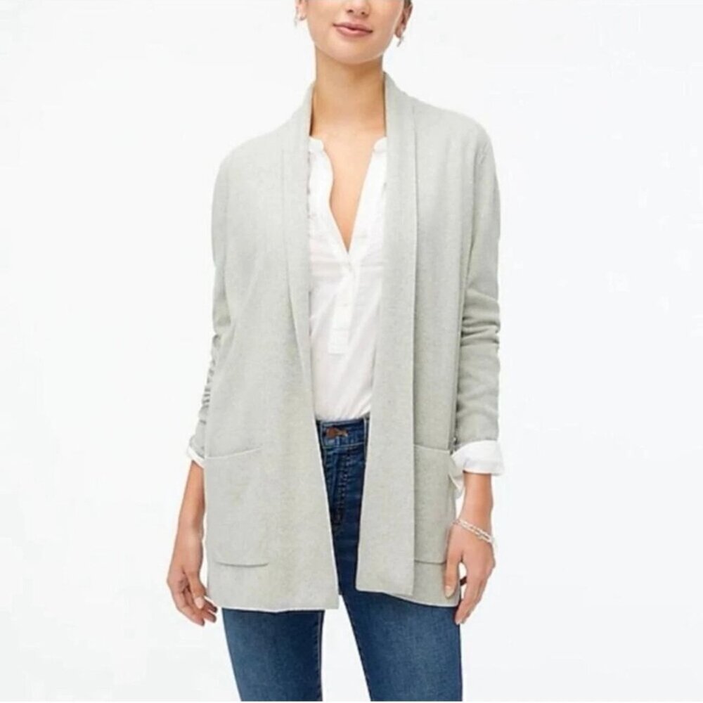 J. Crew BA866 Cotton Gray Open front cardigan sweater with pockets